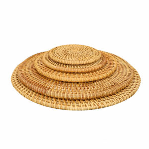 Woven Rattan Table Coaster Set, Natural, 3.94 in