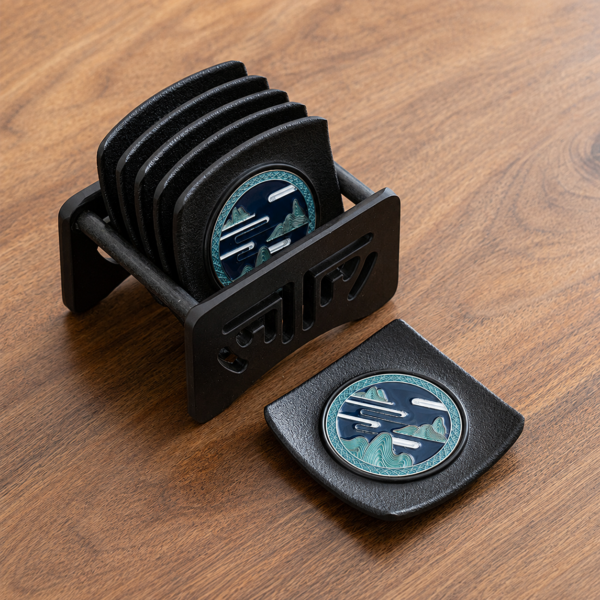 6-Piece Square Tea Coaster Set with Storage Holder