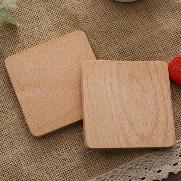 Round Beech Wood Drink Coaster, Natural, 3.46 in