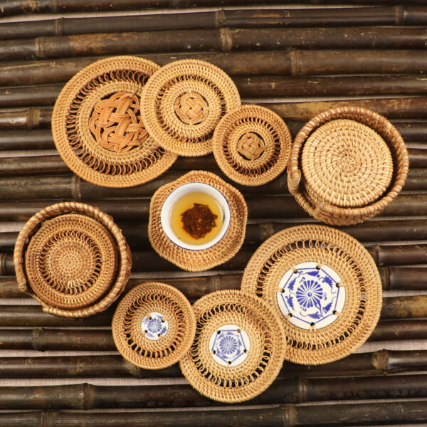 O1CN01ad3Qa61HJaZAYRSLz_!!2200571050737-0-cib Woven Rattan Table Coaster Set, Natural, 3.94 in