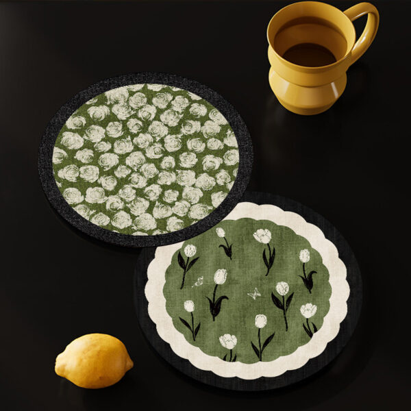 Round Green Floral Drink Coaster, 4.72 in
