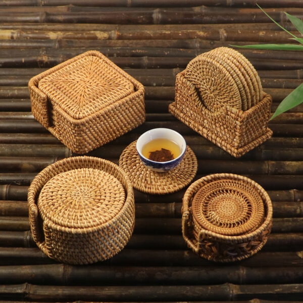 O1CN01qZFgCd1HJaZGNoB6f_!!2200571050737-0-cib Woven Rattan Table Coaster Set, Natural, 3.94 in