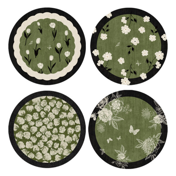 Round Green Floral Drink Coaster, 4.72 in