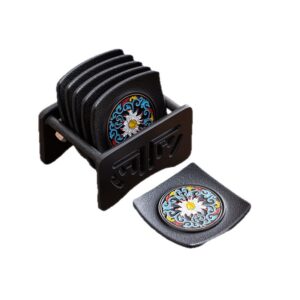 6-Piece Square Tea Coaster Set with Storage Holder