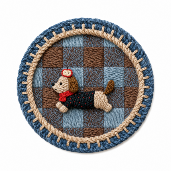 Round Fabric Drink Coaster with Puppy Design, 4.72 in
